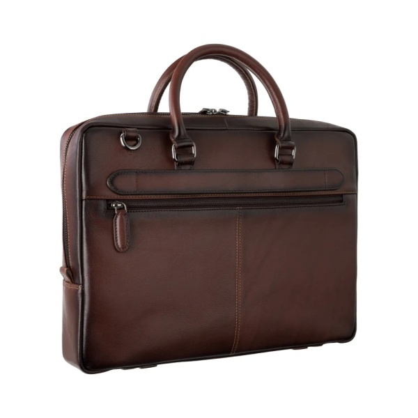 Zgrabna teczka na laptop 13” ze skóry licowej Visconti AT-50 – brązowa