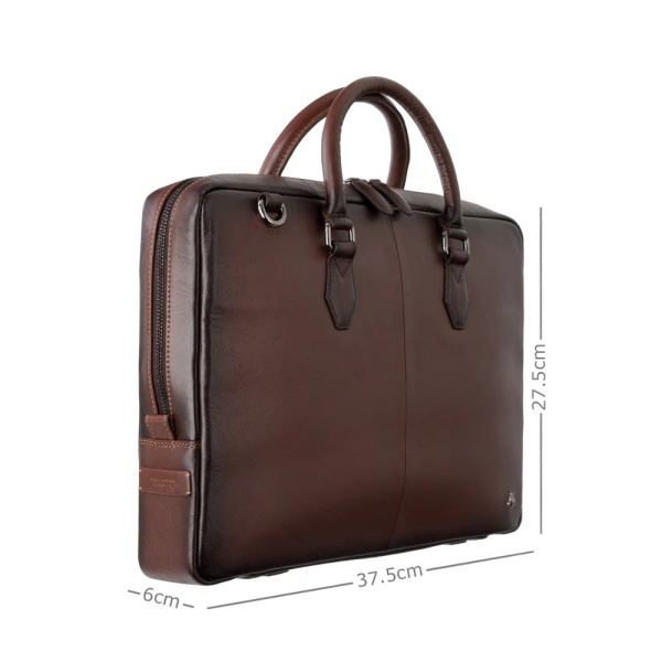 Zgrabna teczka na laptop 13” ze skóry licowej Visconti AT-50 – brązowa