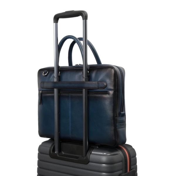 Zgrabna teczka na laptop 13” ze skóry licowej Visconti AT-50 – granatowa