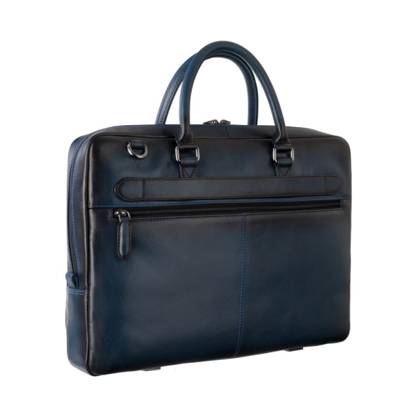 Zgrabna teczka na laptop 13” ze skóry licowej Visconti AT-50 – granatowa