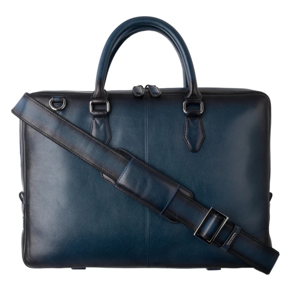 Zgrabna teczka na laptop 13” ze skóry licowej Visconti AT-50 – granatowa