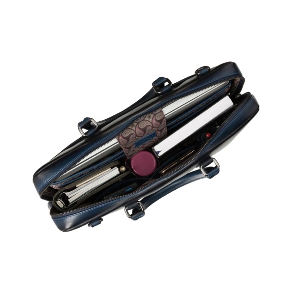 Zgrabna teczka na laptop 13” ze skóry licowej Visconti AT-50 – granatowa