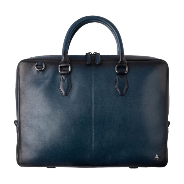 Zgrabna teczka na laptop 13” ze skóry licowej Visconti AT-50 – granatowa