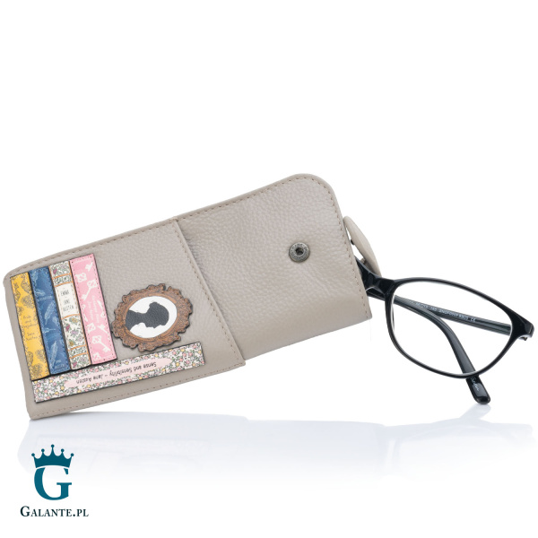 Skórzany futerał na okulary Jane Austen Yoshi Y4309 – szary