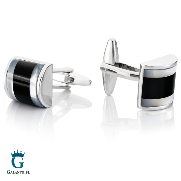 Półokrągłe spinki do mankietów onyks i masa perłowa SD-1202