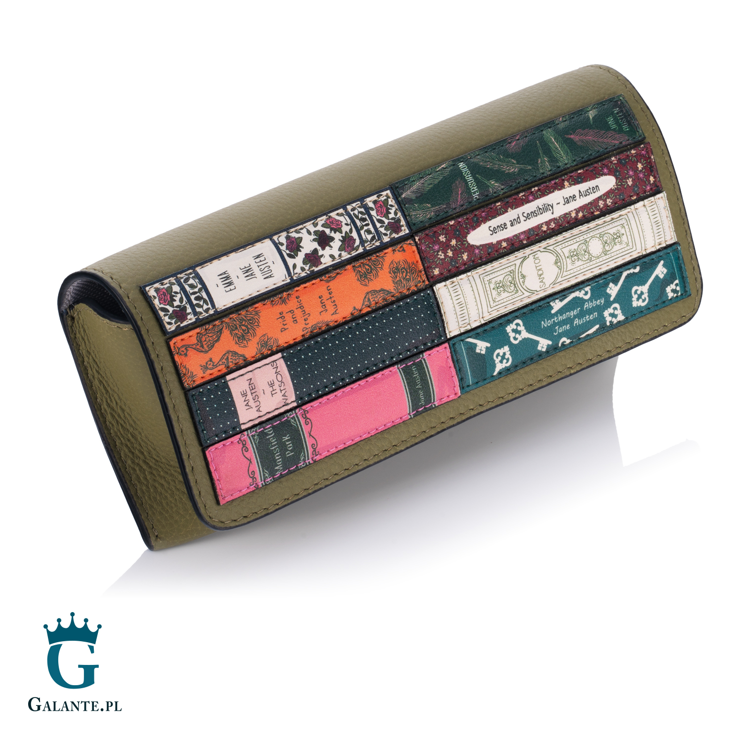 Skórzane damskie etui na okulary Jane Austen Yoshi oliwkowe