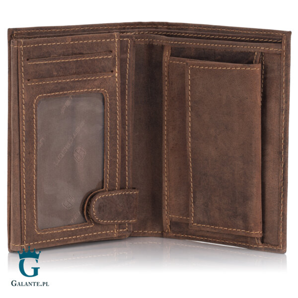 Duży Pionowy Portfel Męski Skórzany PETERSON 348 Brązowy