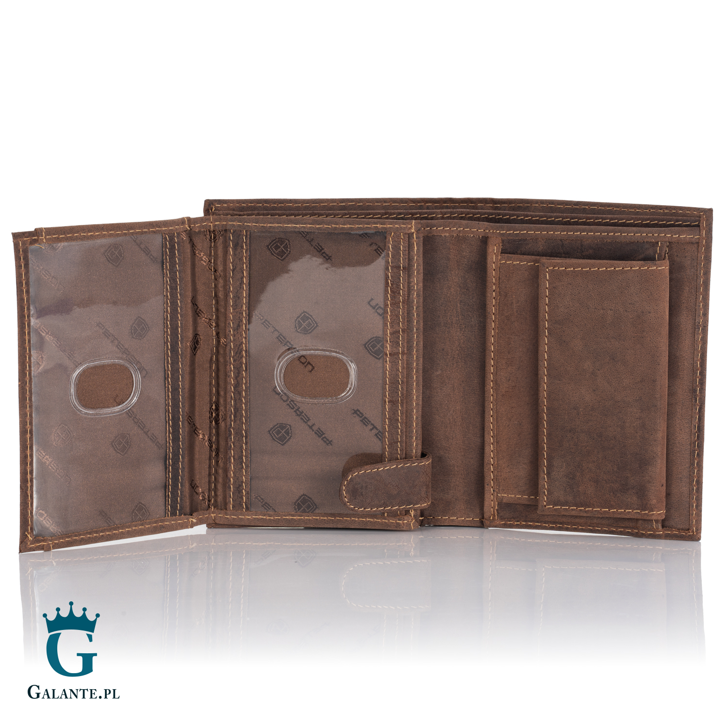 Duży Pionowy Portfel Męski PETERSON 348 z RFID – brązowy