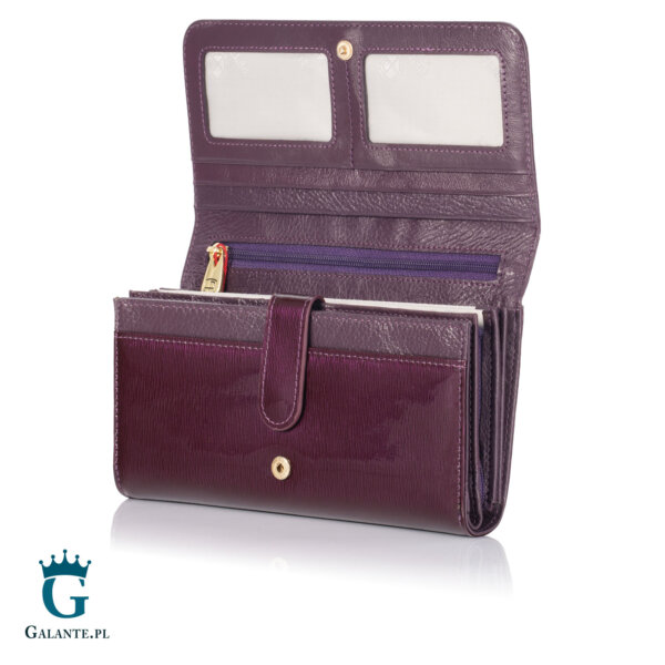 Skórzany Lakierowany Portfel Damski PETERSON fioletowy