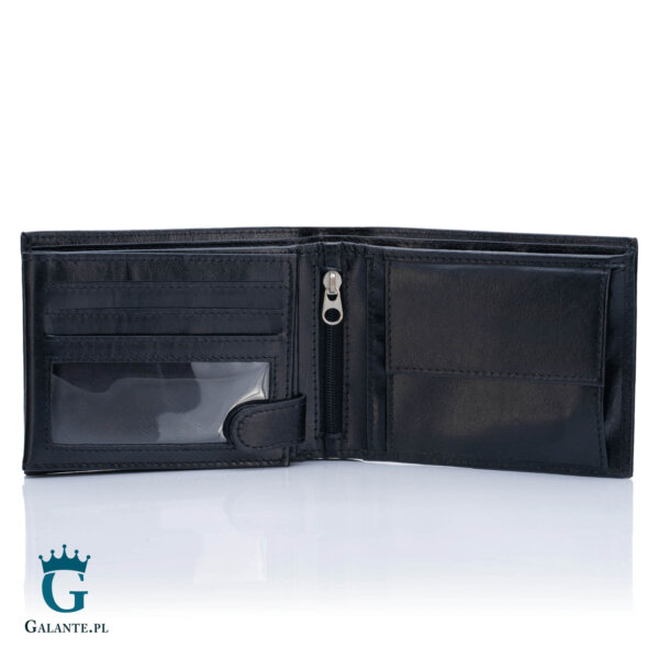 Skórzany czarny portfel męski z metalowym logo PETERSON 304-PR