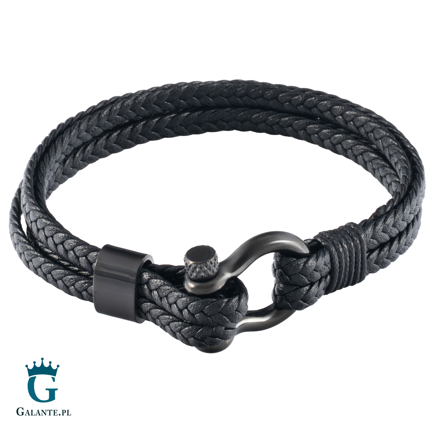 Podwójna skórzana bransoletka męska z czarnym zapięciem B-26
