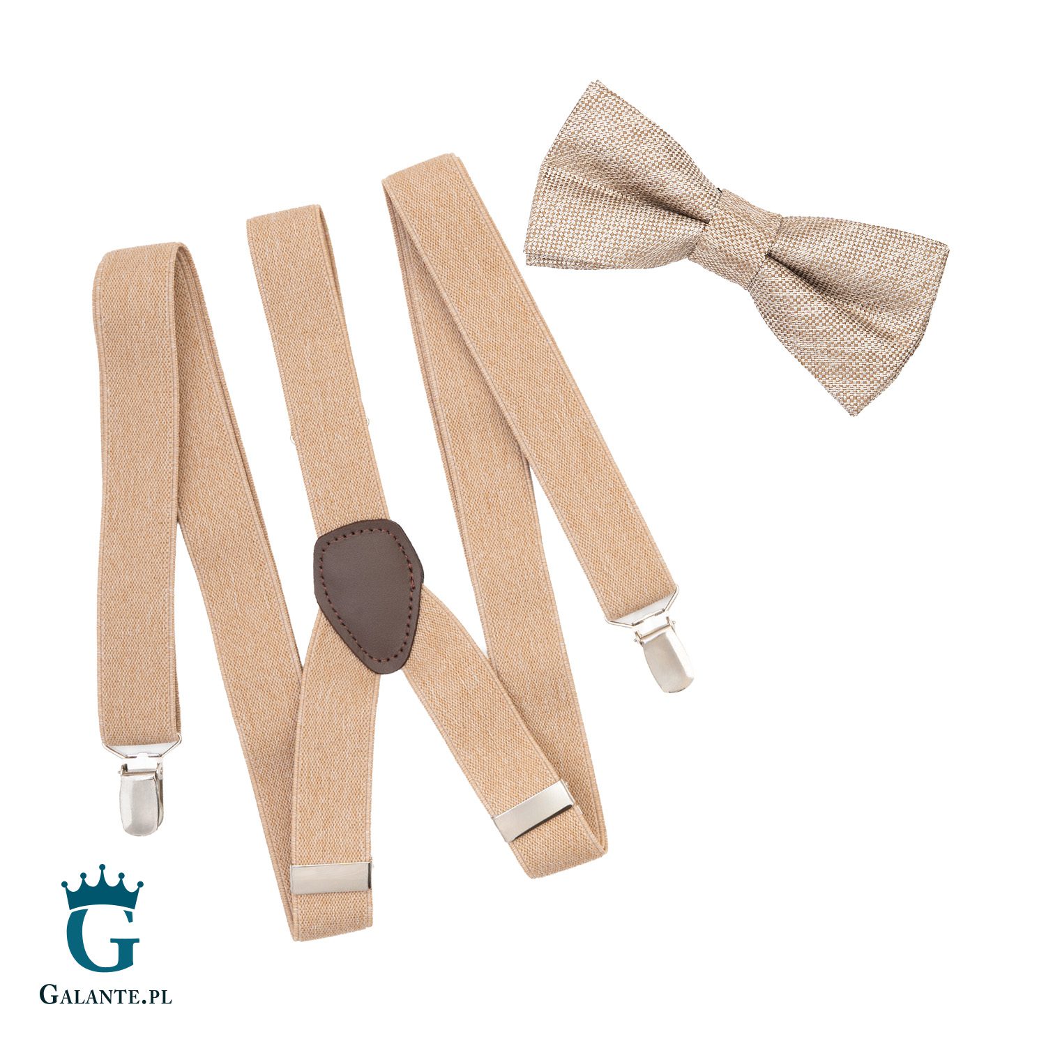 Zestaw Beżowa muszka i szelki L9812