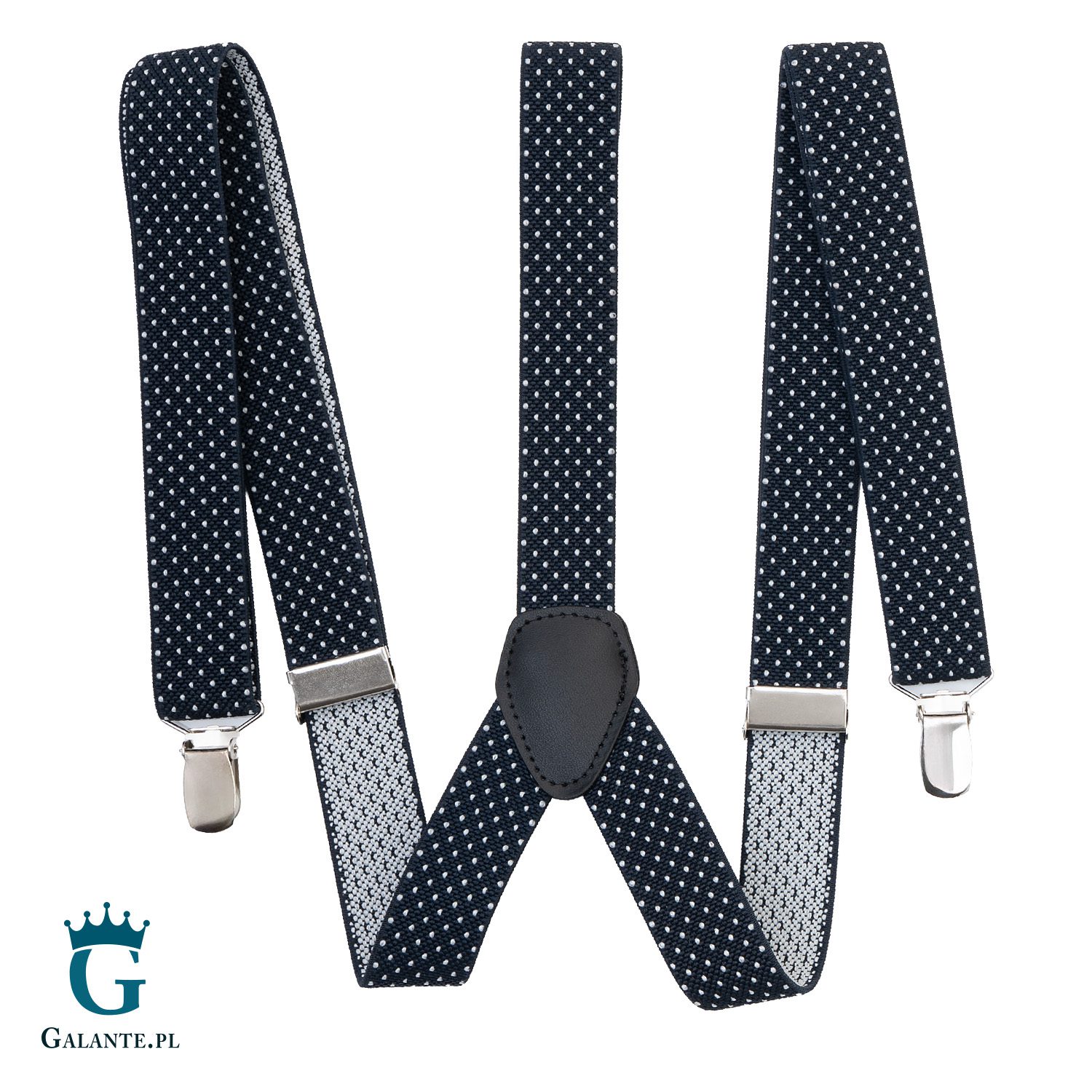 Zestaw muszka i ciemnogranatowe szelki w kropki L9803