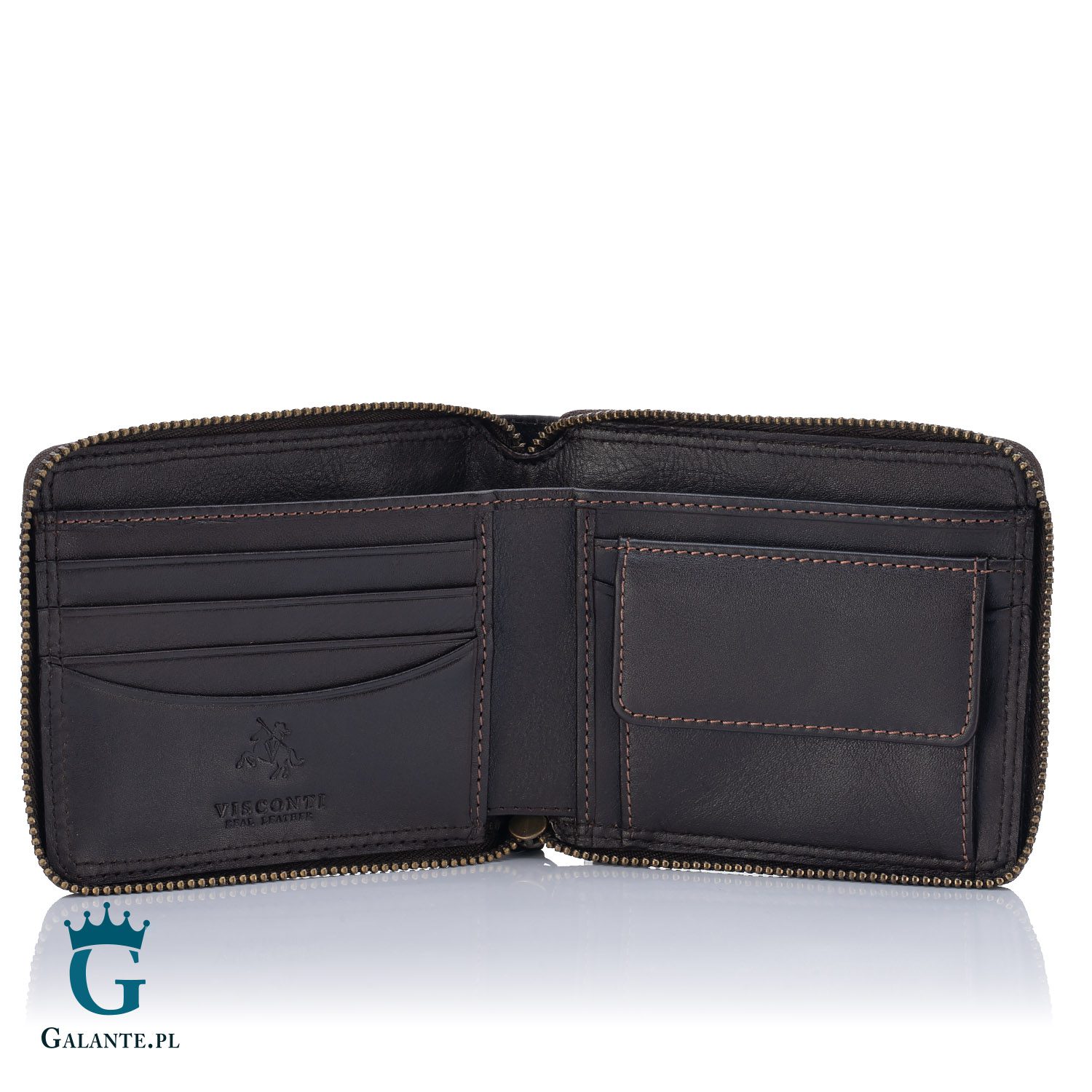 Skórzany portfel męski na zamek Visconti Heritage HT-14 – brązowy