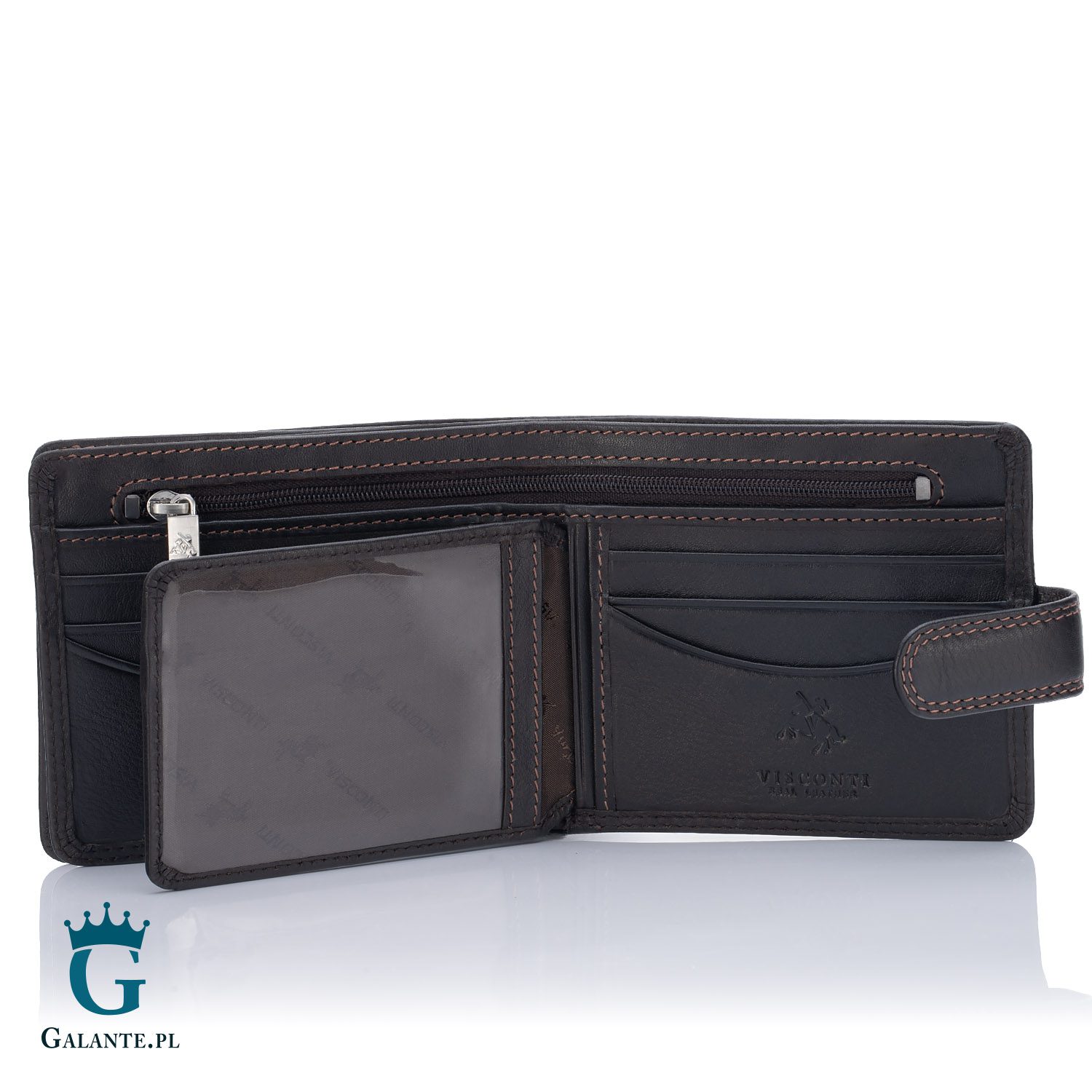 Pojemna skórzana banknotówka męska Visconti HT-9 – brązowa