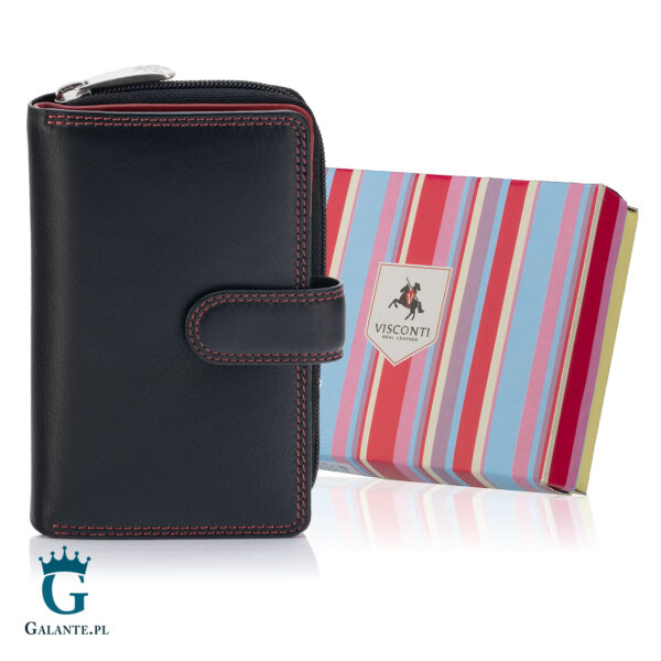 Portfel damski skórzany Visconti CD-22 czarny i czerwony