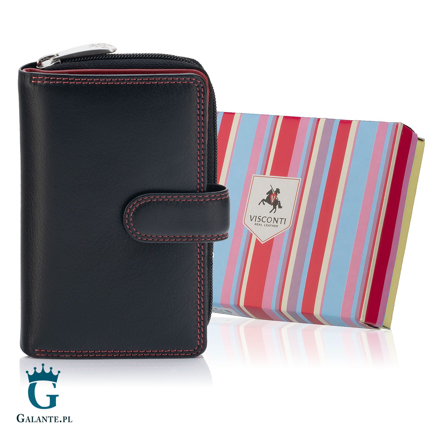 Portfel damski skórzany Visconti CD-22 czarno-czerwony