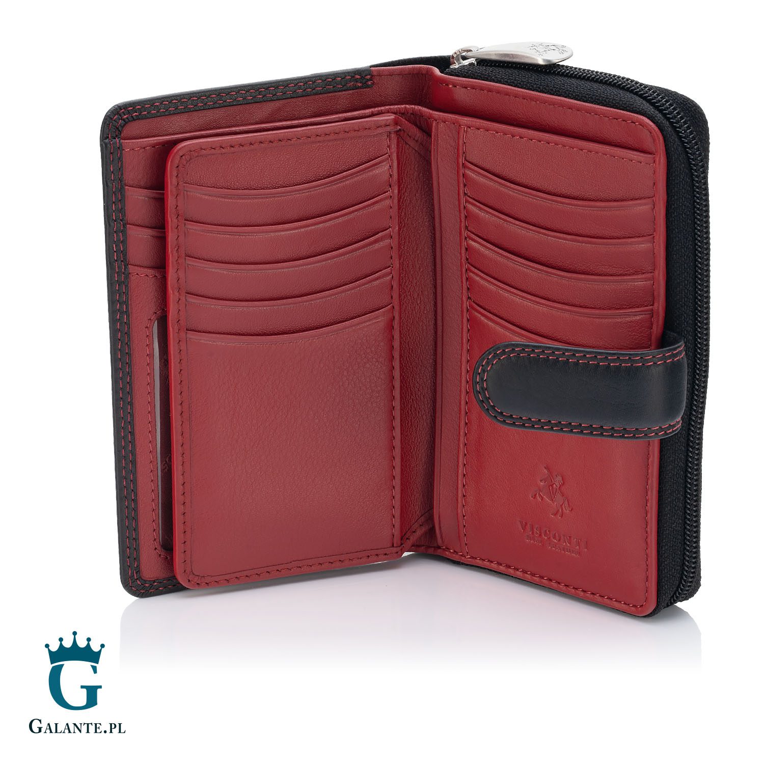 Portfel damski skórzany Visconti CD-22 czarno-czerwony