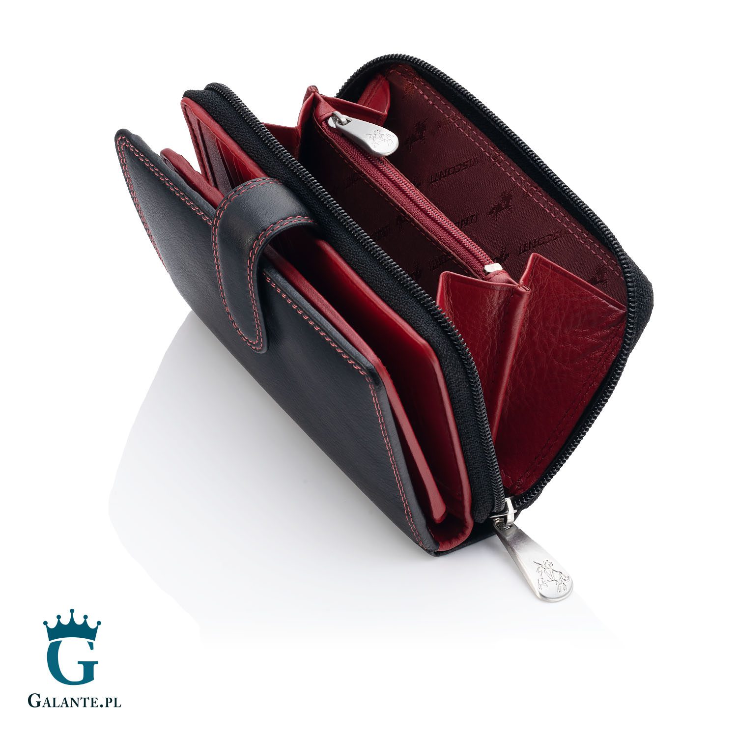 Portfel damski skórzany Visconti CD-22 czarno-czerwony