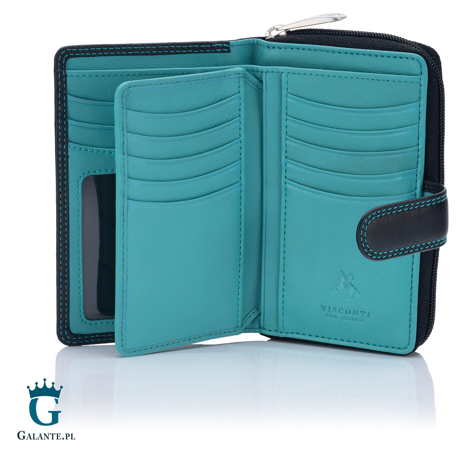 Portfel damski skórzany Visconti CD-22 czarno-niebieski