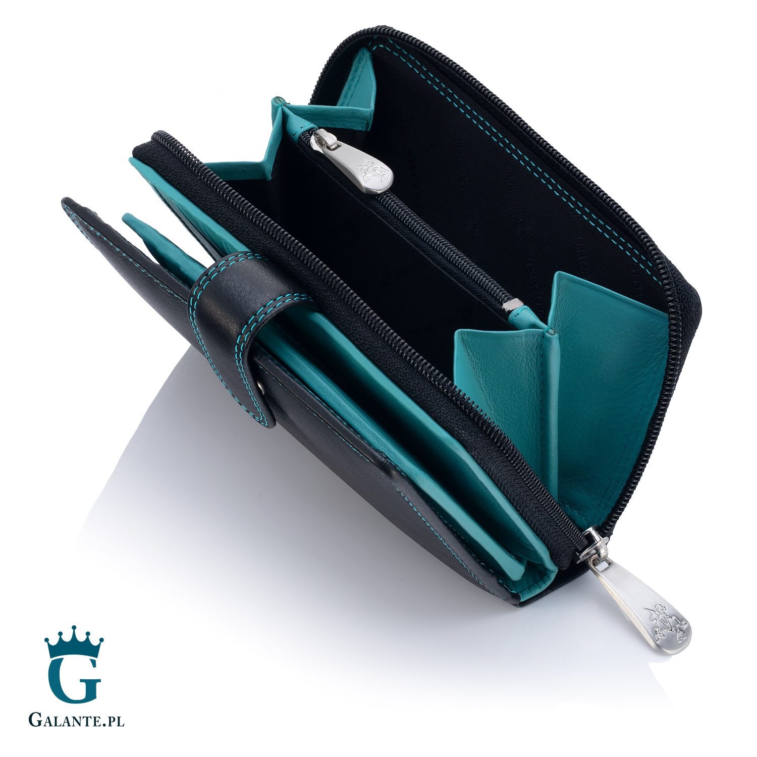 Portfel damski skórzany Visconti CD-22 czarno-niebieski