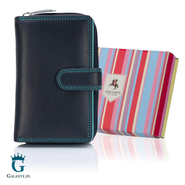 Portfel damski skórzany Visconti CD-22 czarny i niebieski