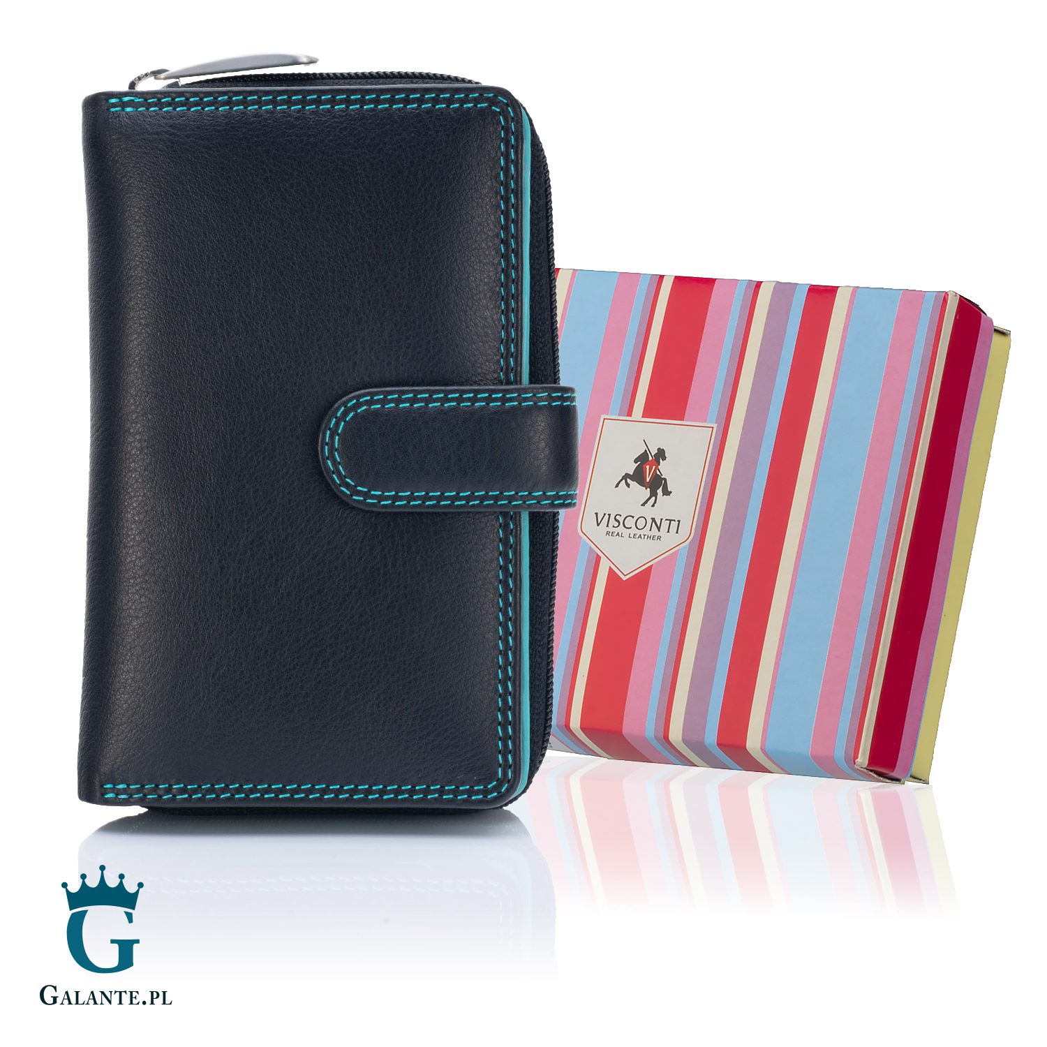 Portfel damski skórzany Visconti CD-22 czarno-niebieski