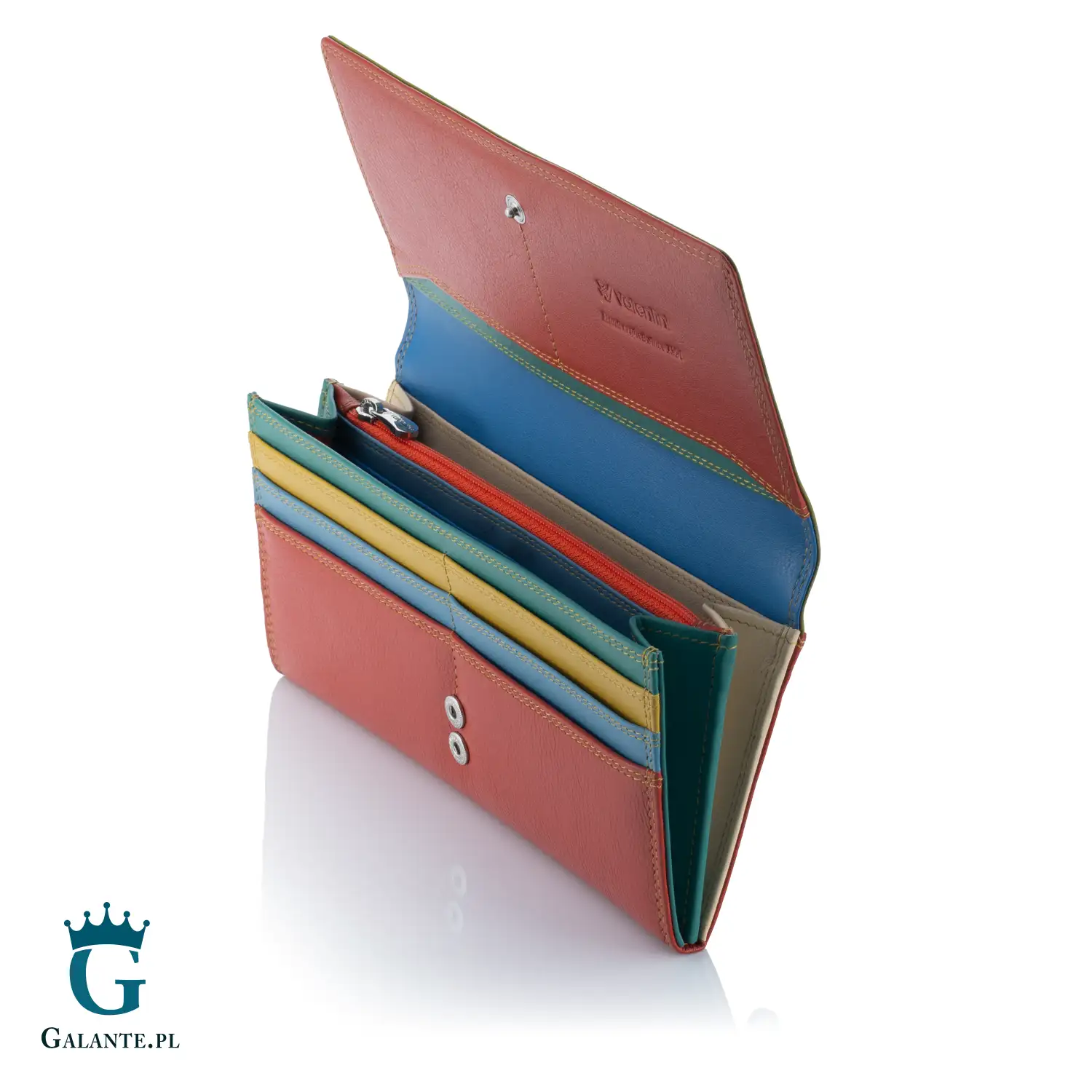 Kolorowy skórzany portfel damski Valentini 123-272 zielony