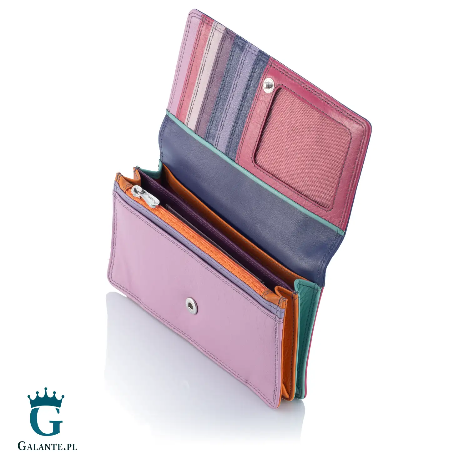 Kolorowy portfel damski skóra Valentini 123-550 różowy